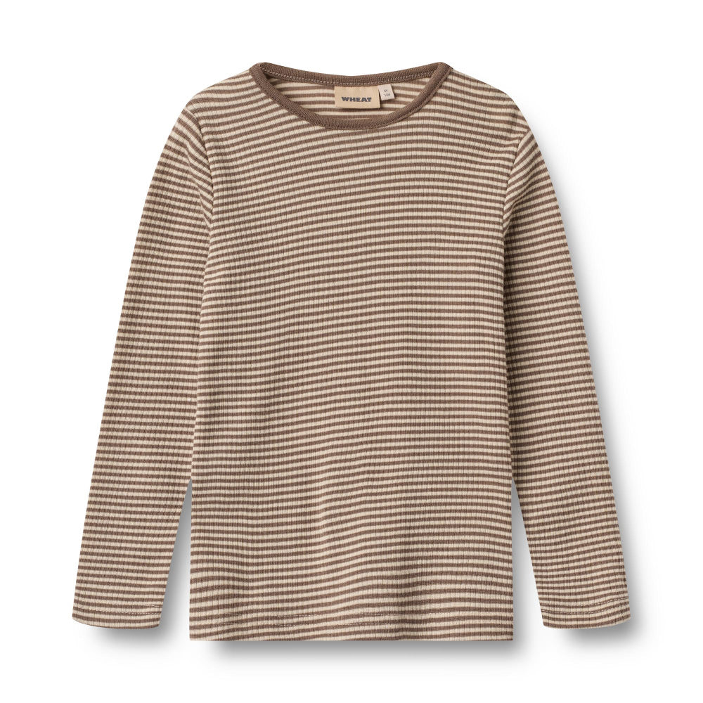 Wool T-Shirt L/S Alfie (Brown stripe)