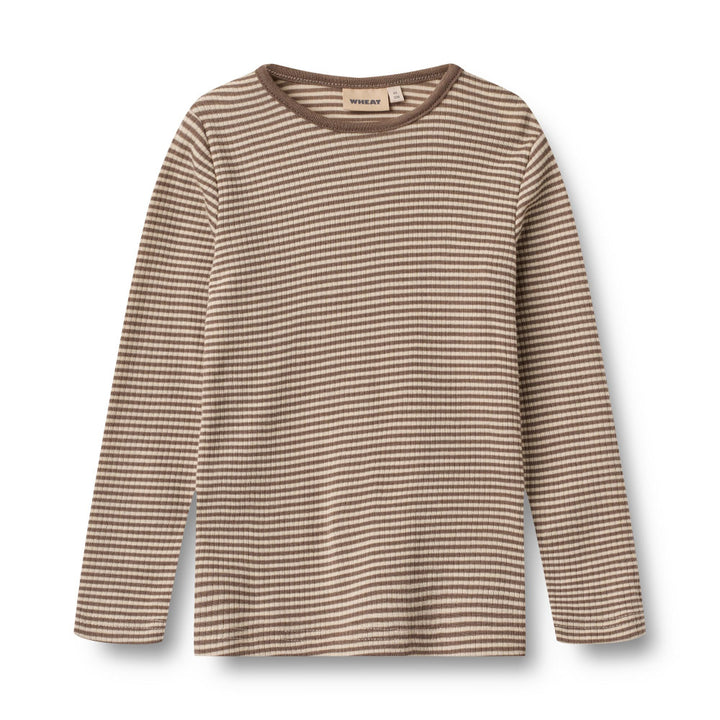 Wool T-Shirt L/S Alfie (Brown stripe)
