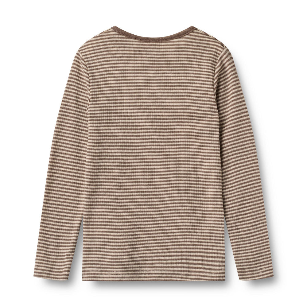 Wool T-Shirt L/S Alfie (Brown stripe)