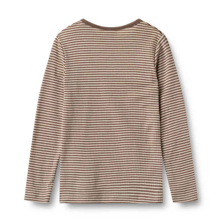 Wool T-Shirt L/S Alfie (Brown stripe)